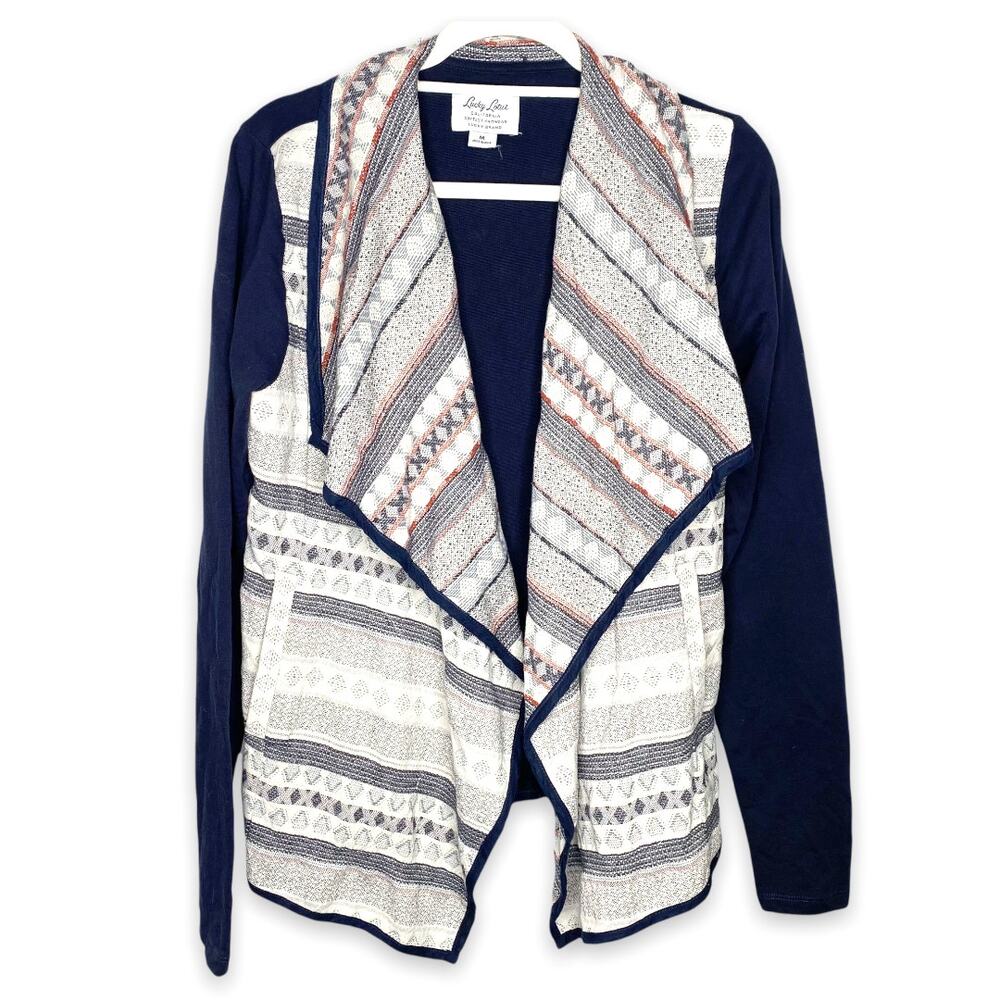 Lucky Brand Block Aztec Southwestern Waterfall Open Cardigan Medium